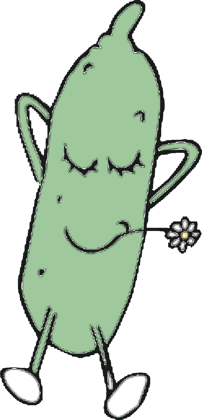 Pickle la mascotte cornichon avec sa fleur